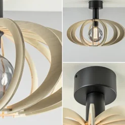 Scandinavische plafondlamp mat zwart met houten kap