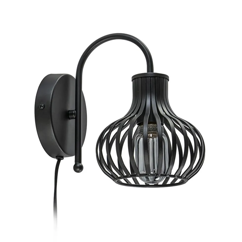 Scandinavische wandlamp mat zwart met snoer