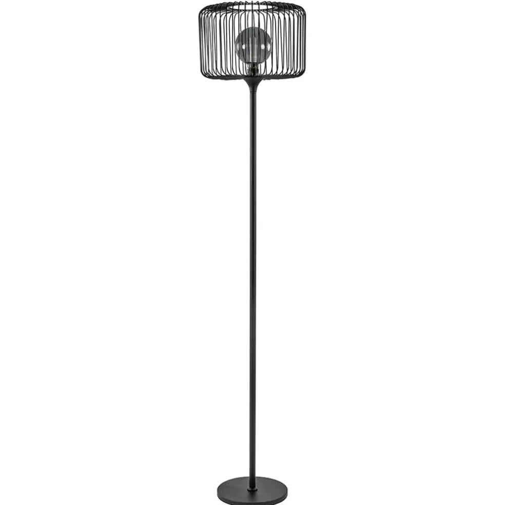 Scandinavsiche vloerlamp zwart met draadkorf