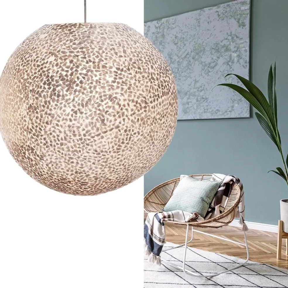 Schelpen hanglamp bol 40 cm wit/parelmoer