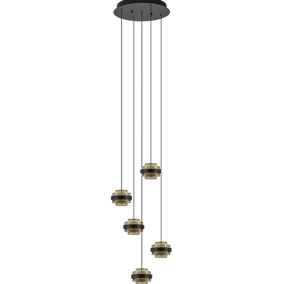 Sfeervolle 5-lichts hanglamp zwart/champagne inclusief LED