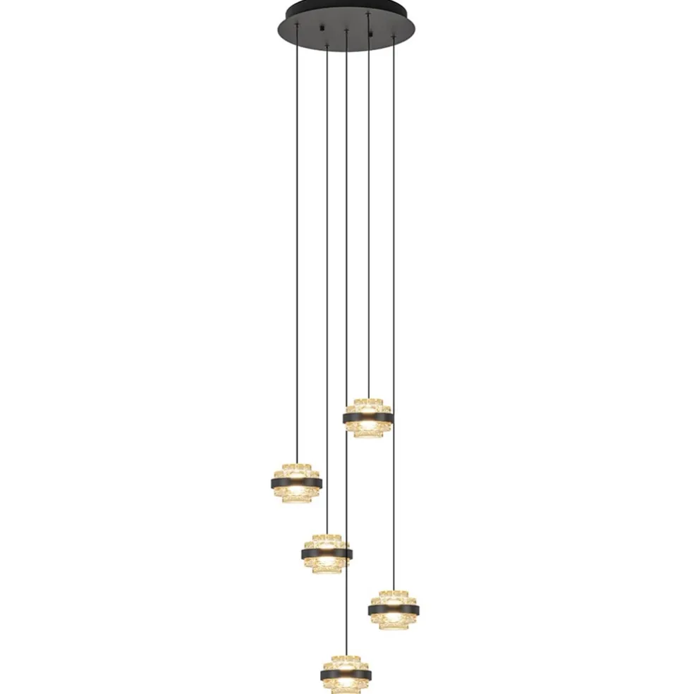 Sfeervolle 5-lichts hanglamp zwart/champagne inclusief LED