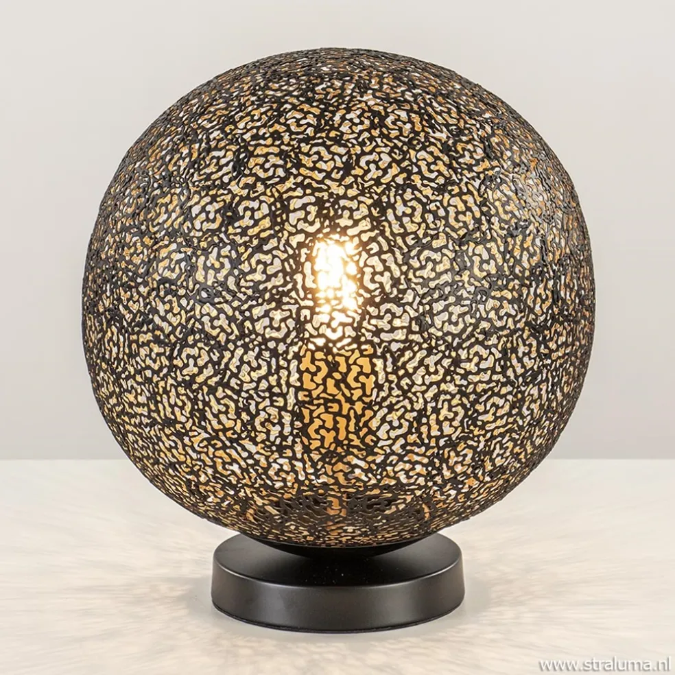 Sfeervolle tafellamp zwart/goud rond