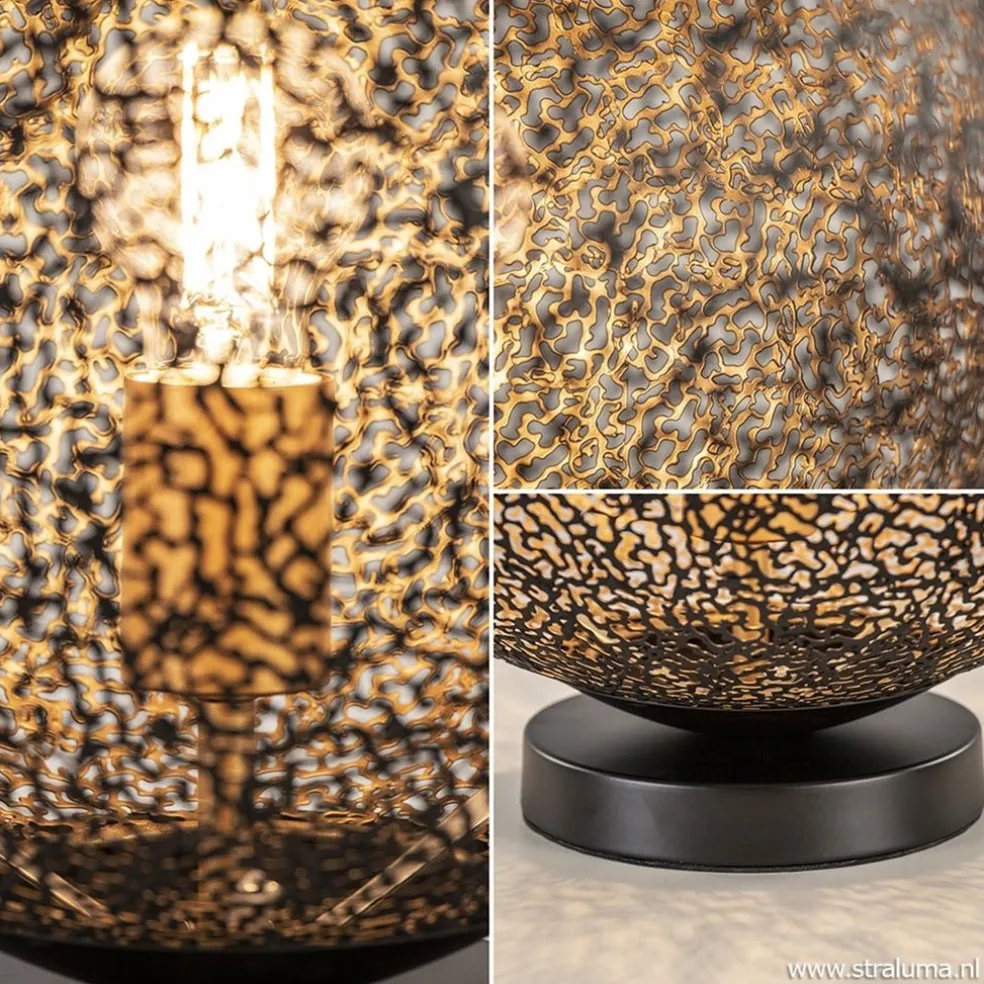 Sfeervolle tafellamp zwart/goud rond