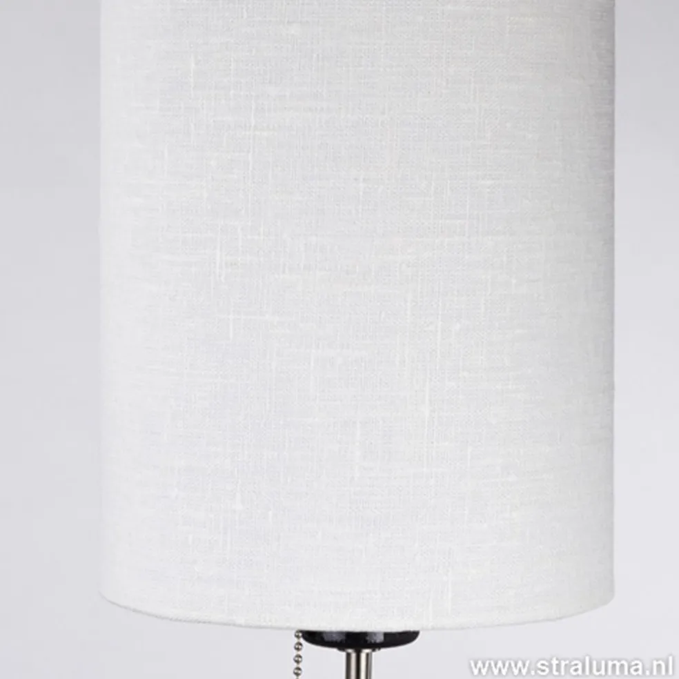 Smalle vloerlamp zwart-staal linnen kap