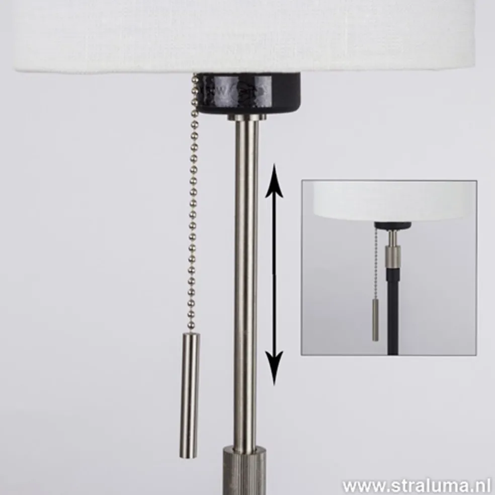 Smalle vloerlamp zwart-staal linnen kap