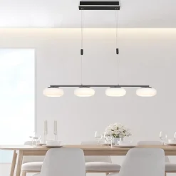 Smart eettafelhanglamp mat zwart met opaal glas