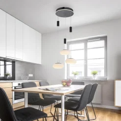 Smart hanglamp rond 3-lichts dimbaar zwart/opaal