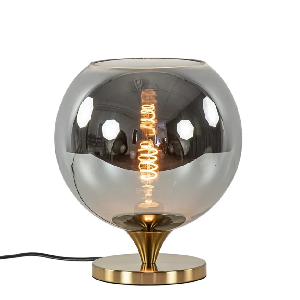 Smoke glazen tafellamp met gouden voet