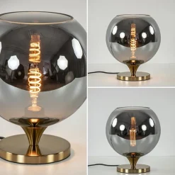Smoke glazen tafellamp met gouden voet
