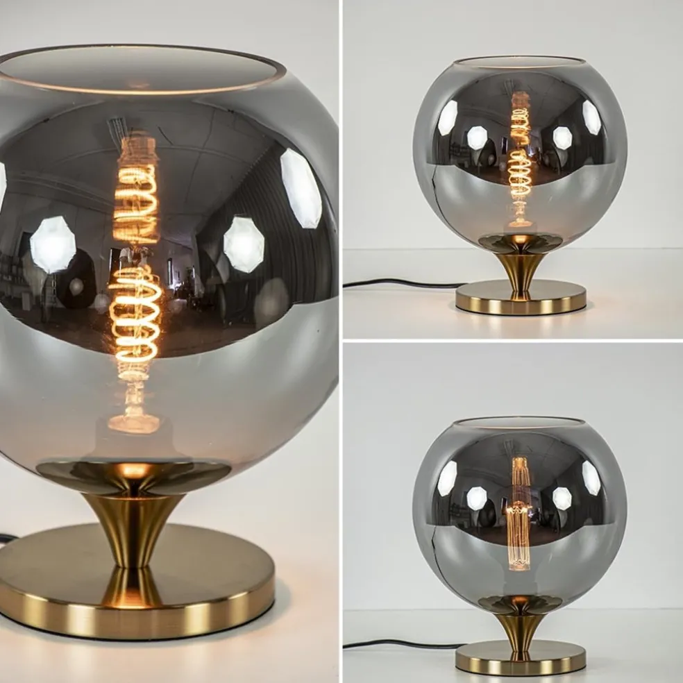 Smoke glazen tafellamp met gouden voet