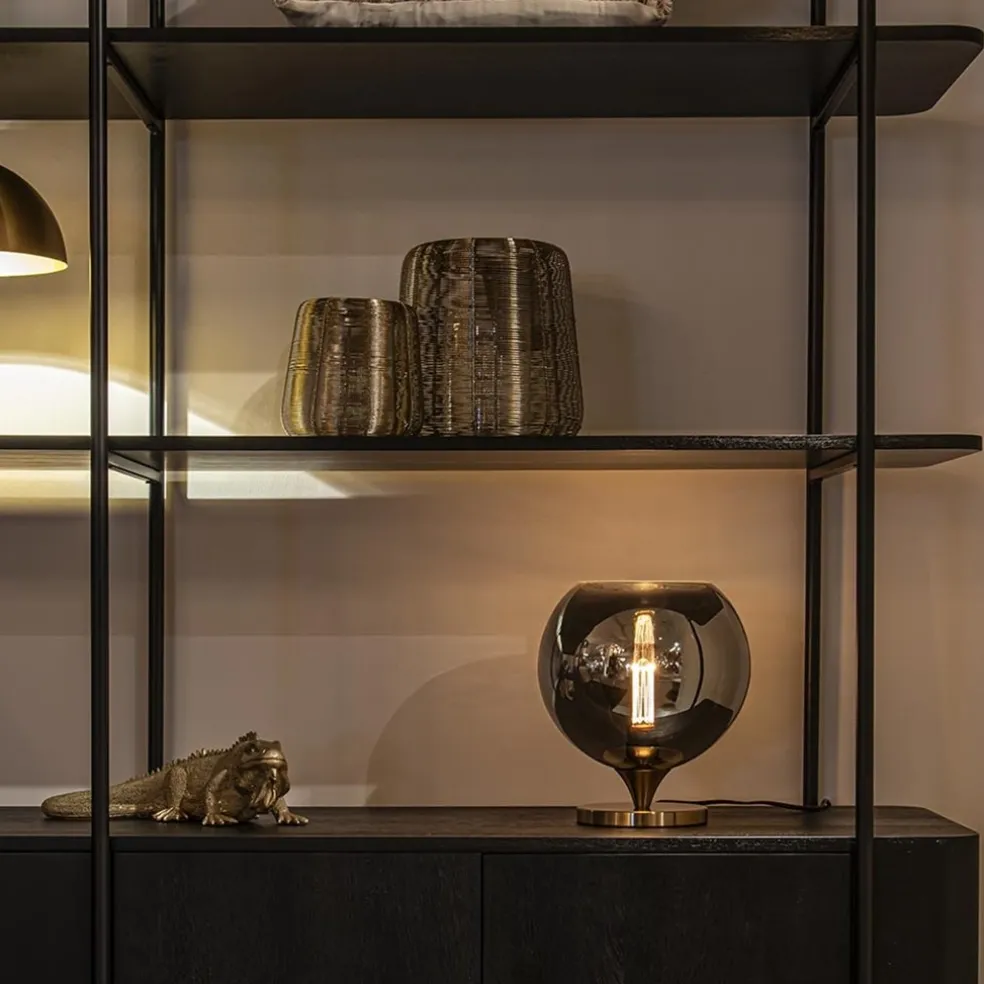 Smoke glazen tafellamp met gouden voet