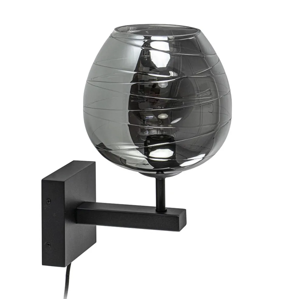 Smoke glazen wandlamp met zwart inclusief snoer