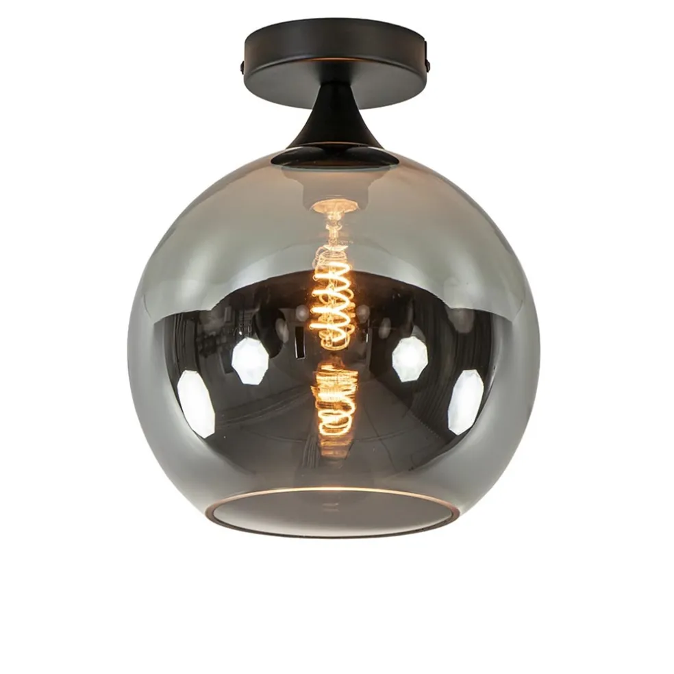 Smoke/titanium plafondlamp 25 cm met zwart