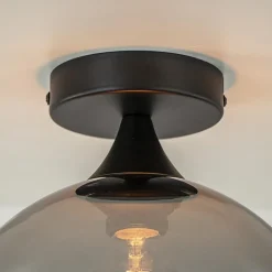 Smoke/titanium plafondlamp 25 cm met zwart