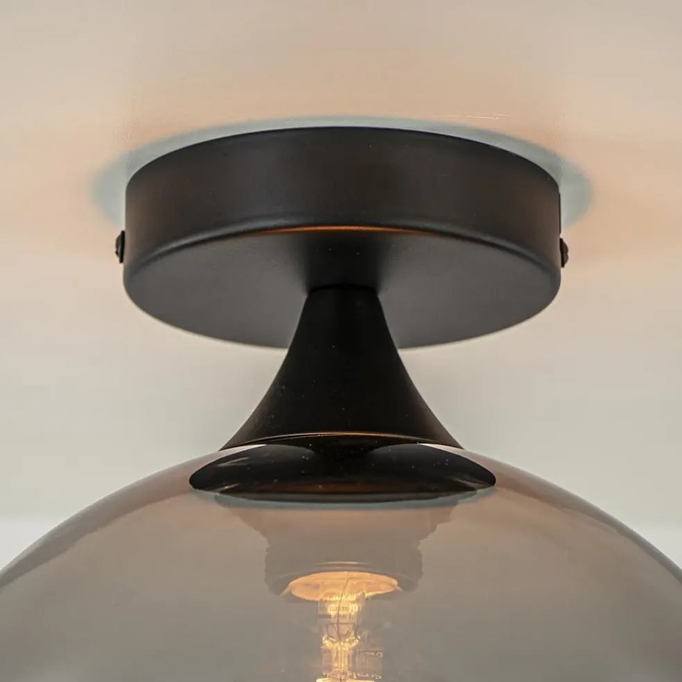 Smoke/titanium plafondlamp 25 cm met zwart