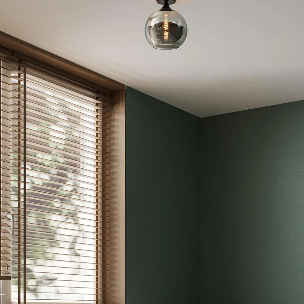 Smoke/titanium plafondlamp 25 cm met zwart