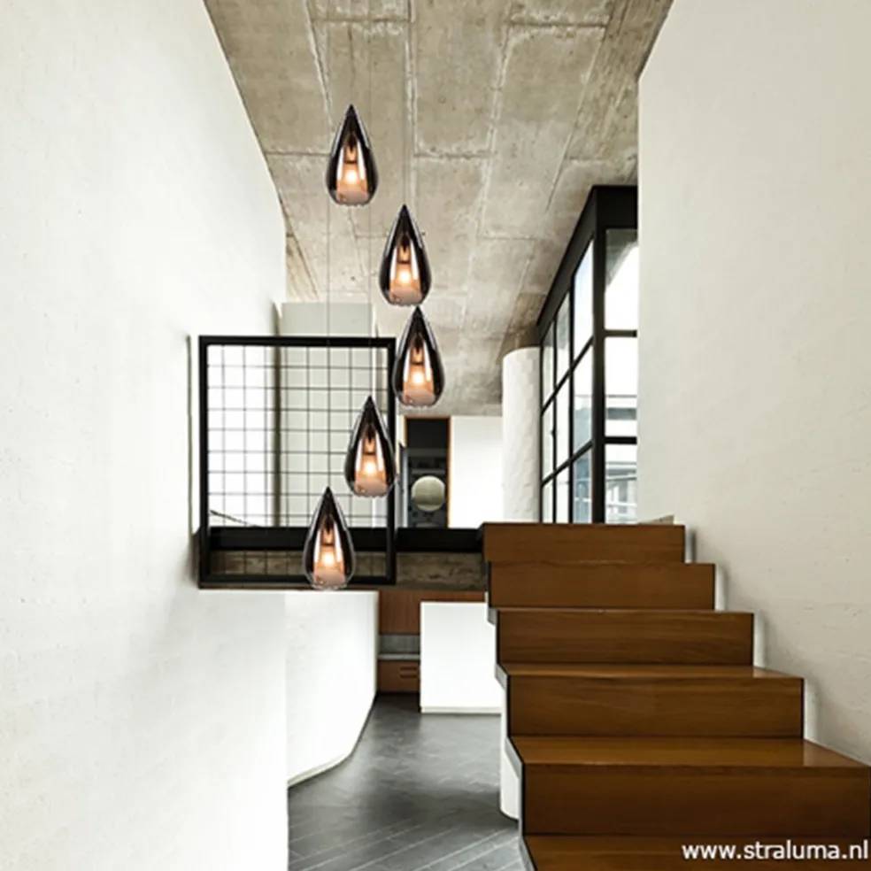 Smokey glazen vide-hanglamp chroom