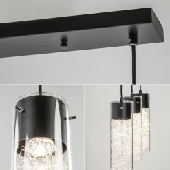 Speelse hanglamp zwart met helder glas 3-lichts