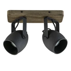 Spot 2-lichts zwart met hout