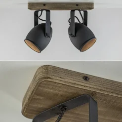 Spot 2-lichts zwart met hout