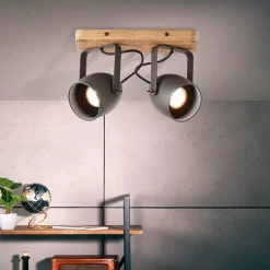 Spot 2-lichts zwart met hout