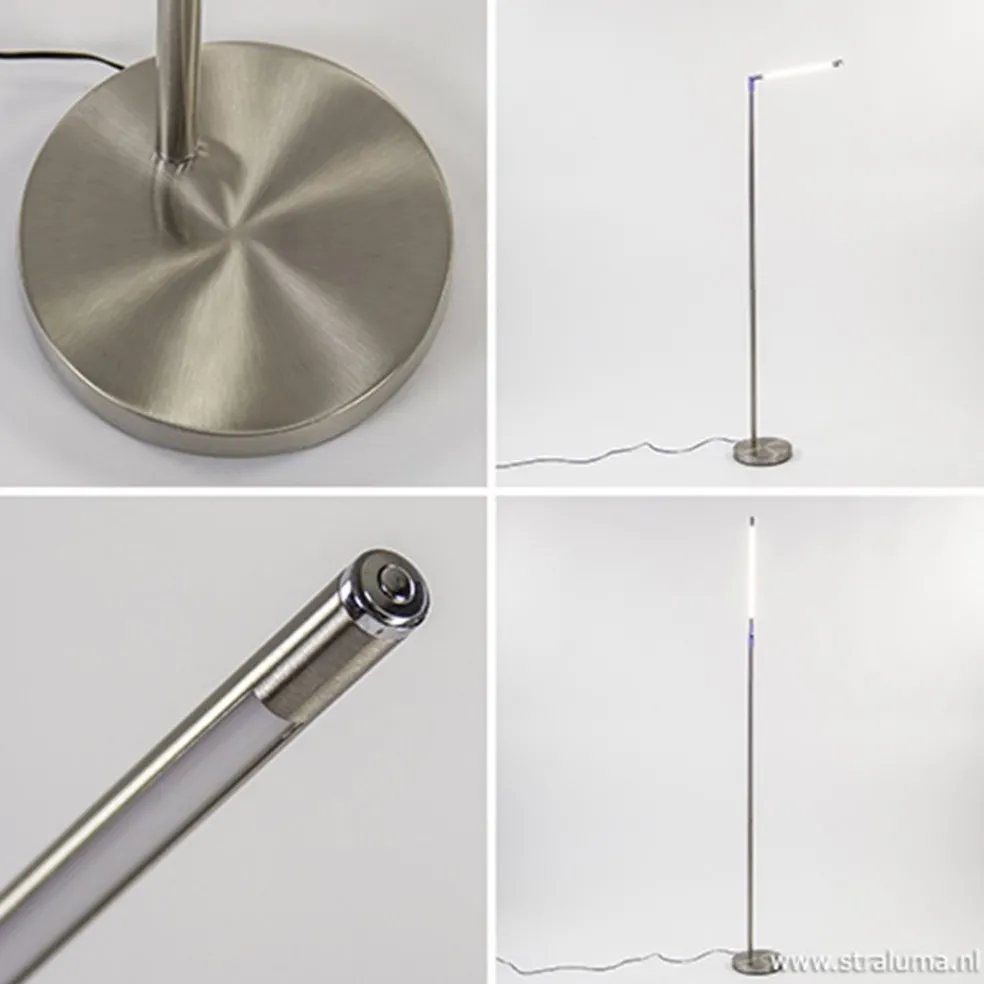Staande leeslamp nikkel met dimmer