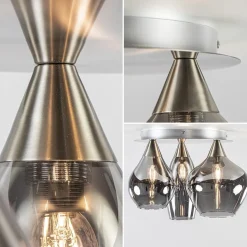 Stijlvolle plafondlamp nikkel mat met smoke glas