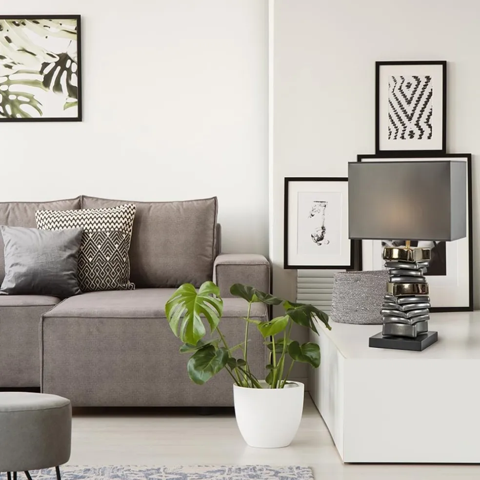 Stijlvolle tafellamp grijs/goud inclusief kap