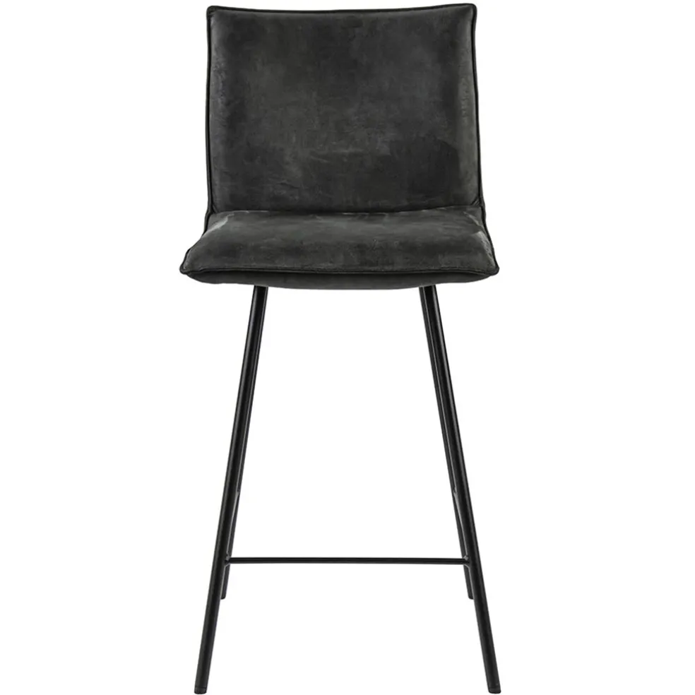 Stoere barkruk met bull lederen zitting antraciet