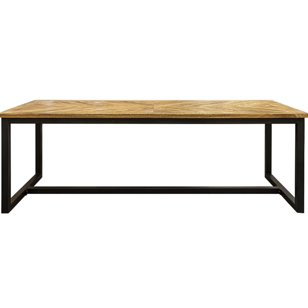 Stoere eettafel mangohout met visgraat en zwarte poot