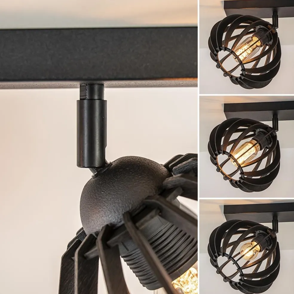 Stoere 2-lichts plafondlamp met houten kappen zwart