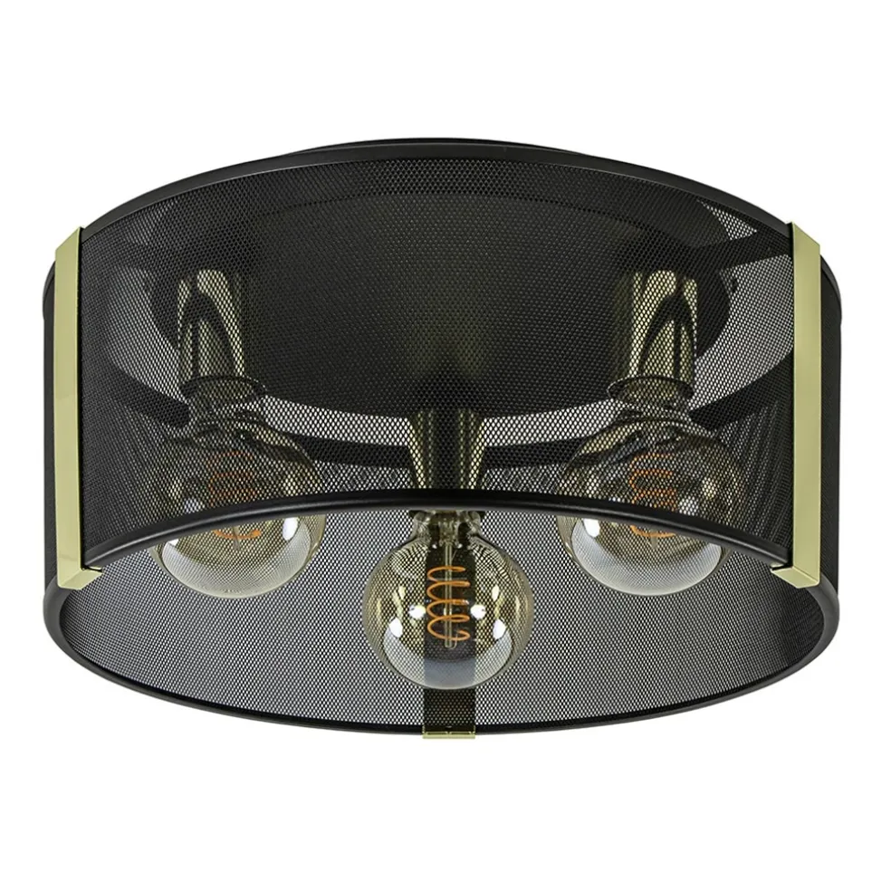 Stoere plafondlamp zwart met glossy goud