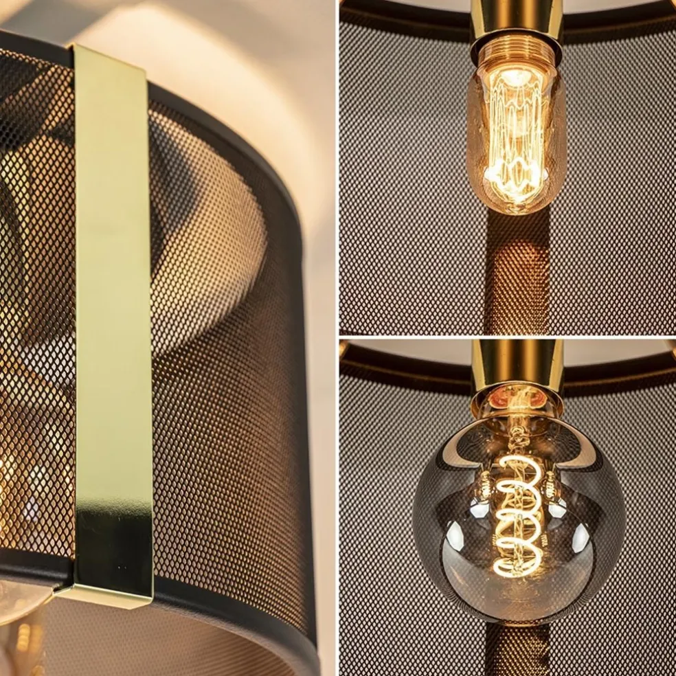 Stoere plafondlamp zwart met glossy goud