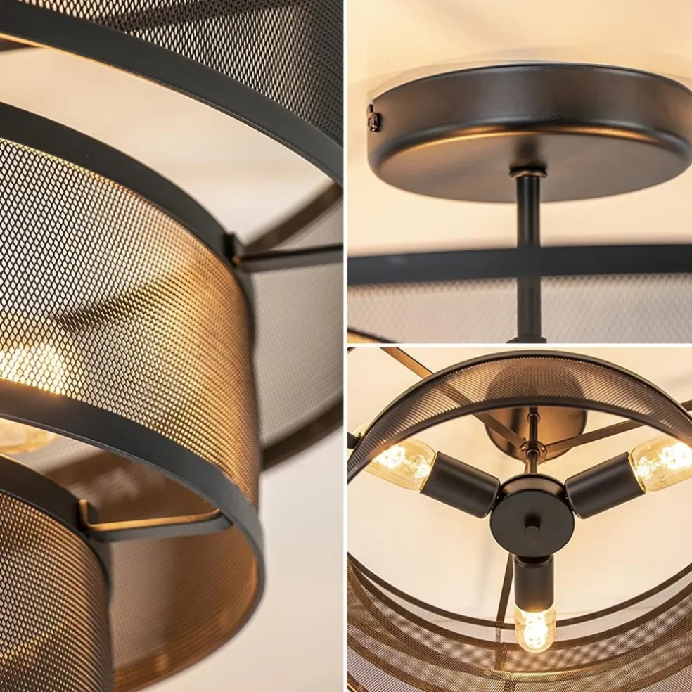 Stoere ronde plafondlamp mat zwart metaal 56 cm