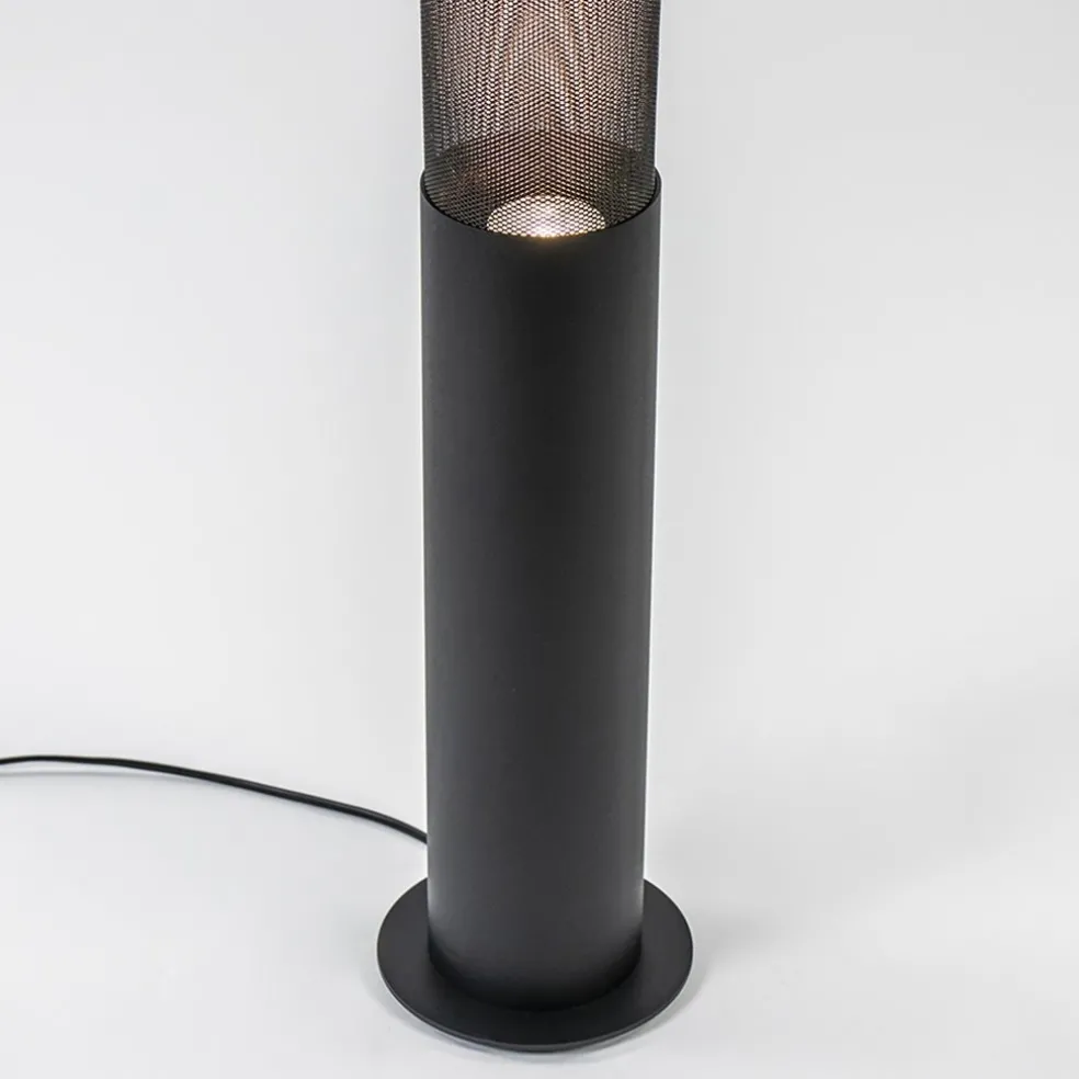 Stoere vloerlamp cilinder zwart met spot