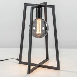 Stoere zwarte tafellamp frame