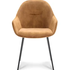 Stoffen armstoel cognac met zwarte pootjes