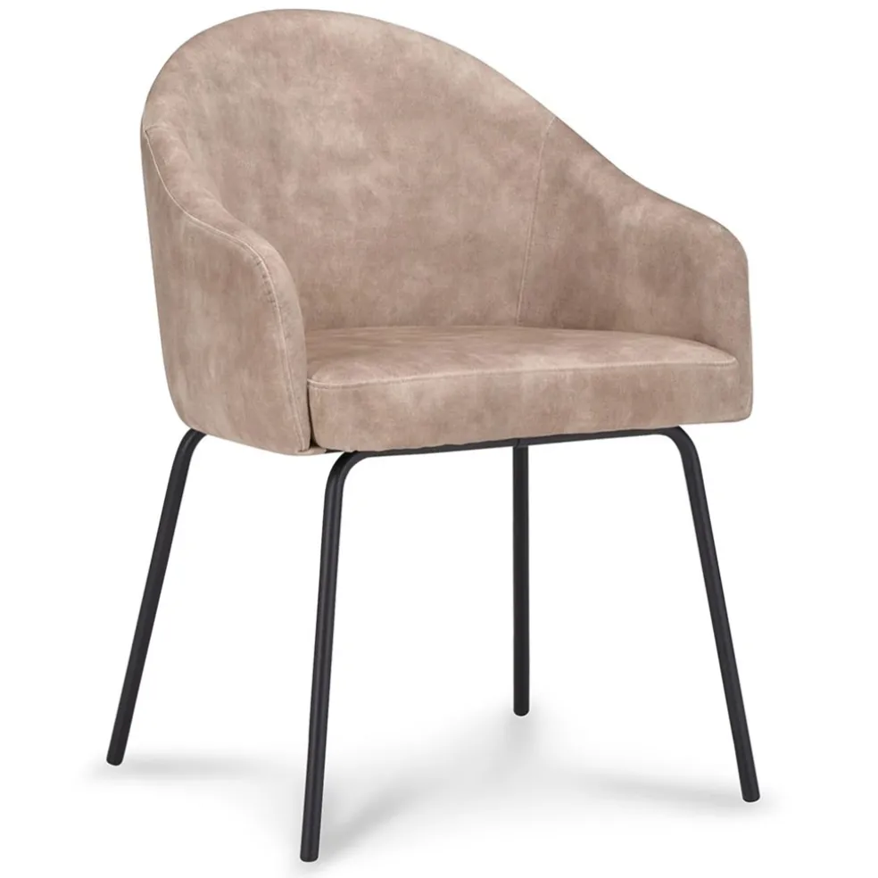 Stoffen armstoel sand met smalle metalen poot