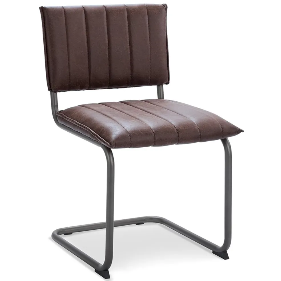 Stoffen eetkamerstoel bruin met gunmetal onderstel