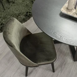 Stoffen eetkamerstoel groen met zwarte houten poot