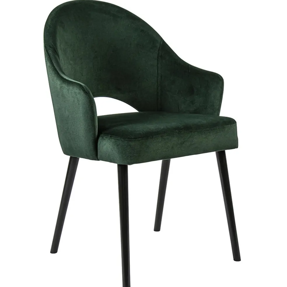 Stoffen eetkamerstoel velours groen met zwarte houten poot