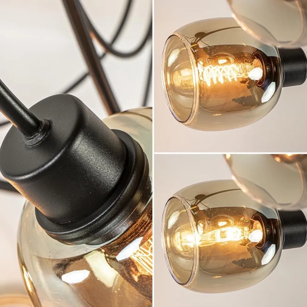 Strak klassieke 5-lichts plafondlamp met smoke glazen kappen