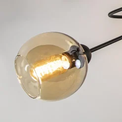 Strak klassieke plafondlamp met amber glazen bollen
