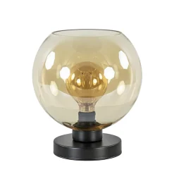 Strak klassieke tafellamp zwart met amber glas