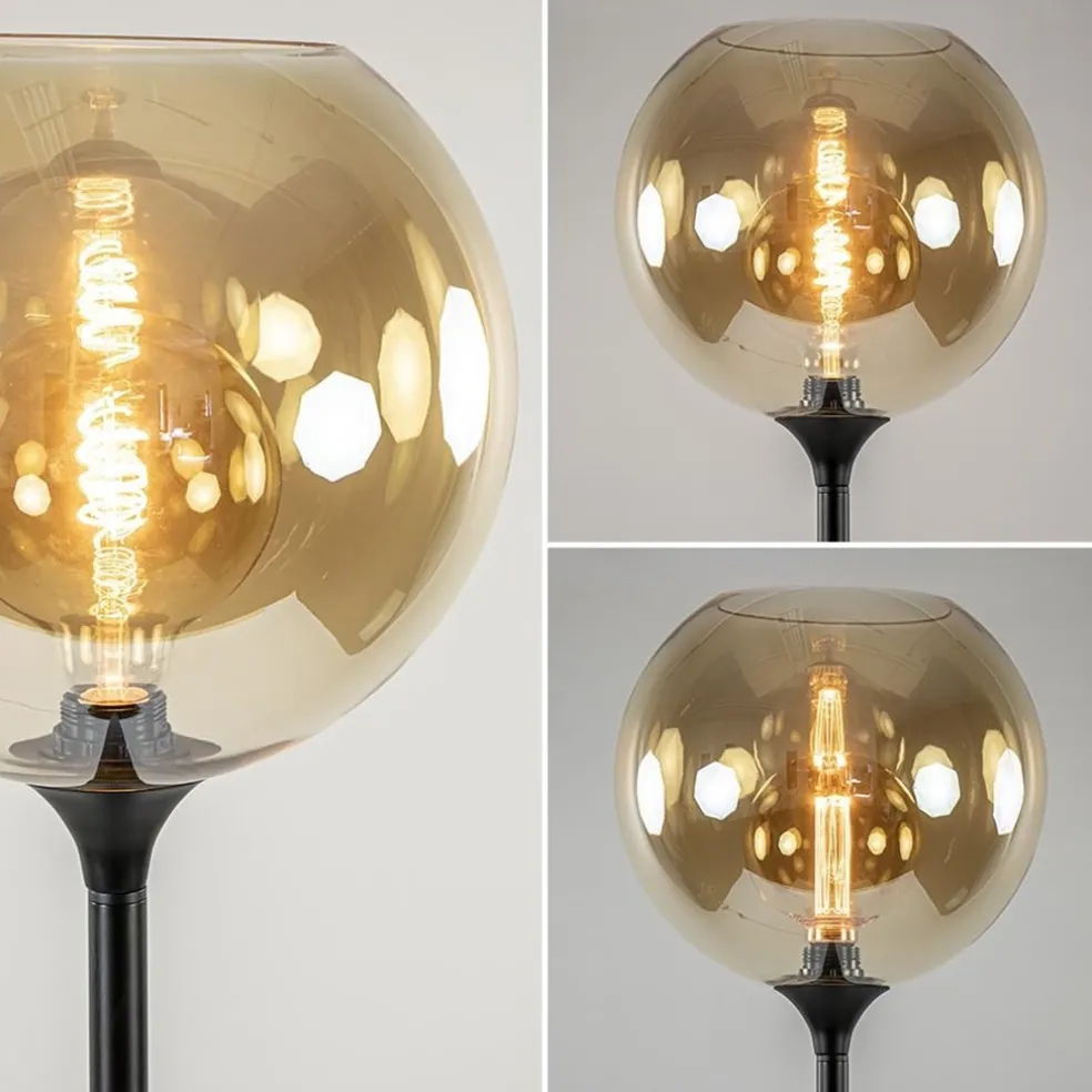 Strak klassieke vloerlamp zwart met amber glas 30 cm
