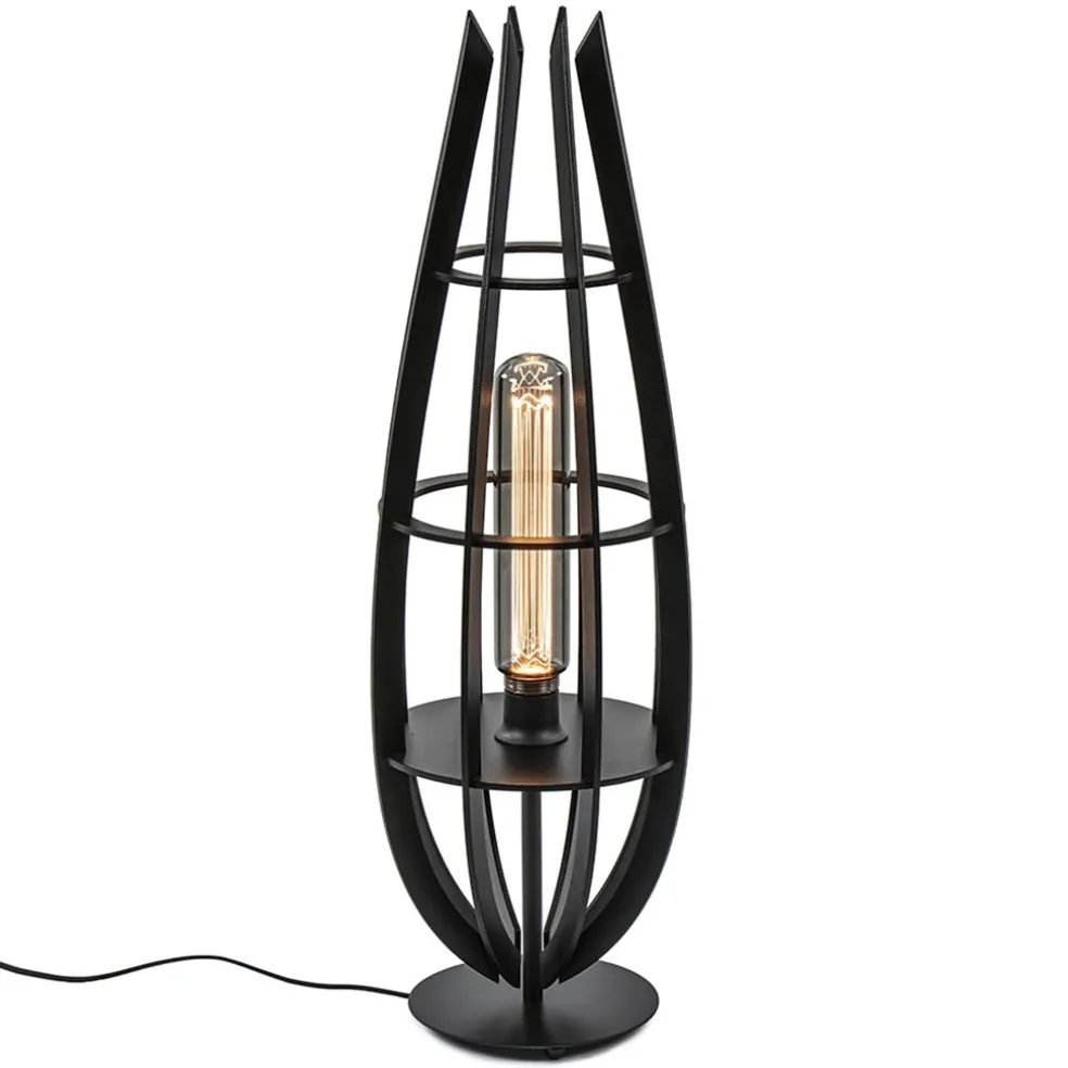 Tafellamp / vloerlamp mat zwart hout