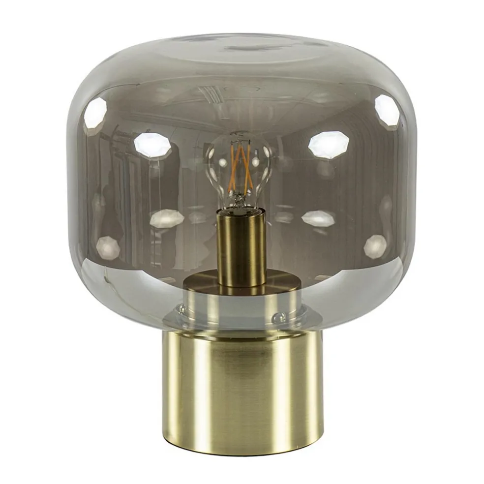 Tafellamp Arturan brons met smoke glazen kap