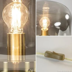 Tafellamp Arturan brons met smoke glazen kap