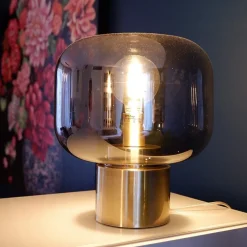 Tafellamp Arturan brons met smoke glazen kap